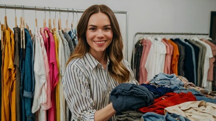 Woman selling second-hand clothes via live stream