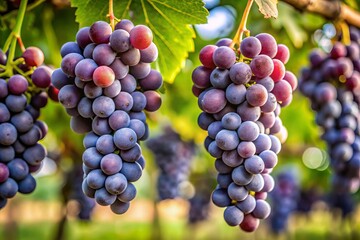 Plump, succulent catawba grapes cling to the vine, their deep purple hue accentuated by the sunlight, releasing a
