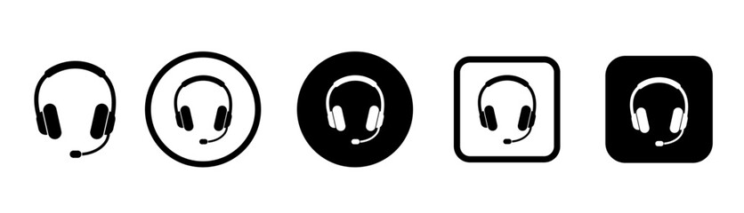 Headphones icon. Black headphones icon collection. Set of music headphones icons. headphone with microphone.  Vector headphone icons