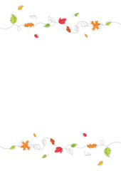 Page with autumn leaves in line art style, handdrawn vector illustration isolated on white background, template for wallpaper, greeting cards, invitation,planner pages with modern design elements