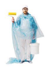 Happy house painter covered with a dust sheet © StockPhotoPro