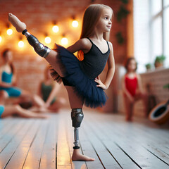 M&auml;dchen mit einer Beinprothese tanzt. Volle Teilhabe am normalen Leben.