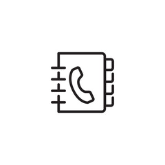 Simple icon of a phonebook. A black line art icon of a phonebook with a phone symbol on the cover. Editable icon.