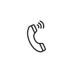 Simple icon of a ringing phone. A black line art icon of a phone with a ringing symbol. Editable icon.q