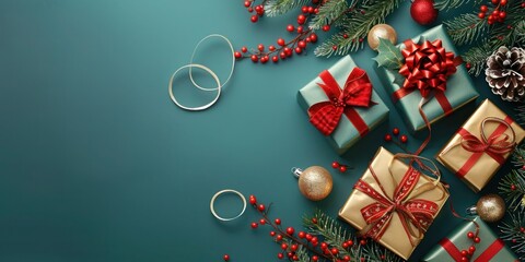 Cheerful Christmas Facebook post background with presents and ribbons
