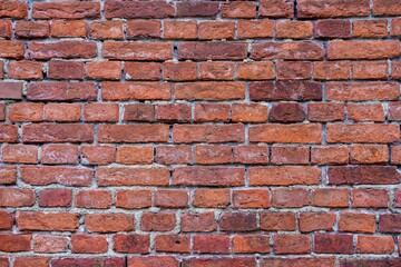 This high-resolution image features a faded red brick wall, showcasing a rough texture. It serves as an ideal background or texture for various design projects, adding a rustic charm.