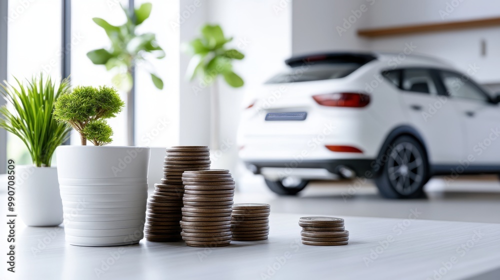 Wall mural Car Loan Business Space With Stacked Coins