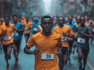 Diverse Group Running in Marathon Event