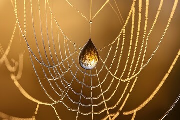 Intricate spider web with dew drops capturing the morning light