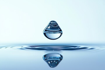 Intricate water droplet with reflections on a serene surface