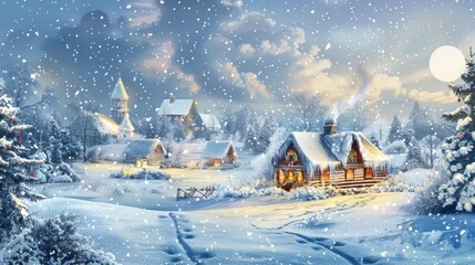 Fototapeta premium Decorative Christmas printer paper with a winter wonderland scene