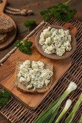 Whole wheat toast with cauliflower salad spread