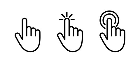 Set of Hand Cursor icons click. Cursor hand symbol, computer click button.