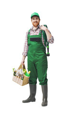 Gardener holding tools and posing