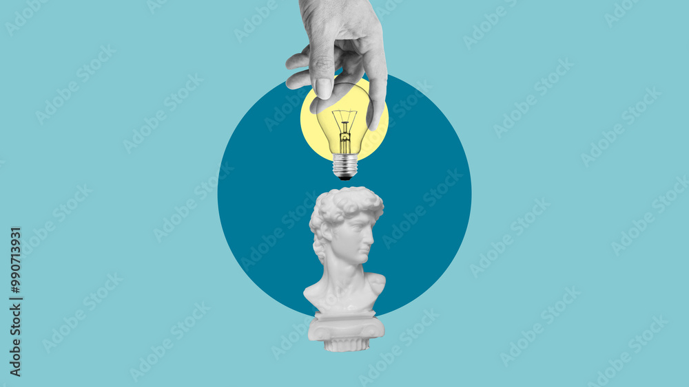 Poster inspiration and fresh ideas concept. solving business issues. creative thoughts and power are shown 