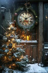 New year in winter and hours 1