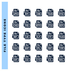 25 File Type Glyph icon pack. vector illustration.