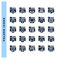 25 Files and Folders Glyph icon pack. vector illustration.
