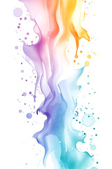 A colorful line of paint splatters on a white background. The splatters are of different colors and sizes, creating a vibrant and dynamic effect. Concept of creativity and energy