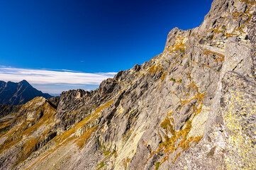 Panorama of the Tatra Mountains from the Eagle's Path trail. The most difficult and dangerous public path in the entire Tatras.