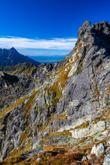 Panorama of the Tatra Mountains from the Eagle's Path trail. The most difficult and dangerous public path in the entire Tatras.