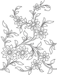 branch of a tree with leaves Art and  Embroidery design line art.