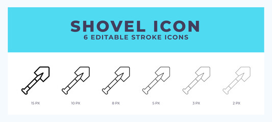 Shovel line icon illustrations with editable strokes.