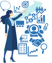 経営戦略を考えるビジネスウーマンのイラスト