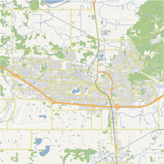 Map of Abbotsford in Canada in a normal road map style. Contains layered vector with roads water, parks, etc.