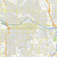 Map of Calgary center in Canada in a normal road map style. Contains layered vector with roads water, parks, etc.