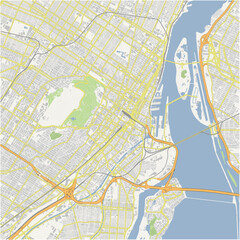 Map of Montreal Center in Canada in a normal road map style. Contains layered vector with roads water, parks, etc.