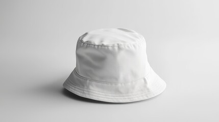 Fototapeta premium Minimalist white bucket hat with fine-lined brim on a white background, emphasizing its clean and versatile design.