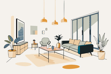 Modern Living Room Interior with Stylish Furniture and Decor