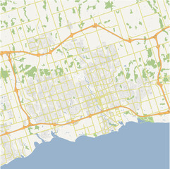 Map of Oshawa-Whitby in Canada in a normal road map style. Contains layered vector with roads water, parks, etc.