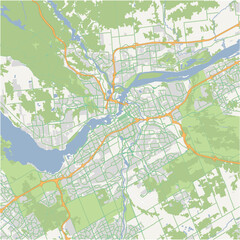 Map of Ottawa in Canada in a normal road map style. Contains layered vector with roads water, parks, etc.