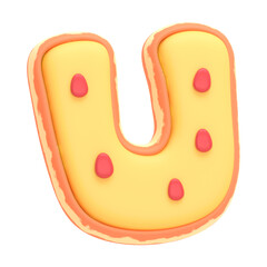Cookie png sticker, u alphabet  dessert 3D cartoon transparent background