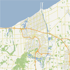 Map of St. Catharines in Canada in a normal road map style. Contains layered vector with roads water, parks, etc.