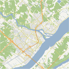 Map of Trois-Rivieres in Canada in a normal road map style. Contains layered vector with roads water, parks, etc.