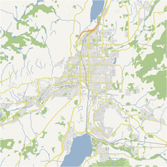 Map of Vernon in Canada in a normal road map style. Contains layered vector with roads water, parks, etc.