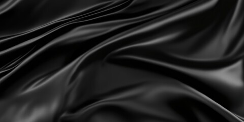 Obraz premium A close-up view of smooth, black satin fabric with gentle folds and shadows.
