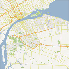 Map of Windsor in Canada in a normal road map style. Contains layered vector with roads water, parks, etc.