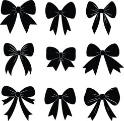 Collection of Unique Decorative Bow Silhouettes – Vector Icons