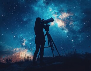 Fototapeta premium An individual gazes into the cosmos using a telescope during a clear night