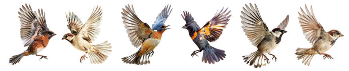 Fototapeta premium set of birds in flight isolated on white background