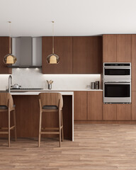 Modern kitchen design with wooden elements and elegant and stylish appliances