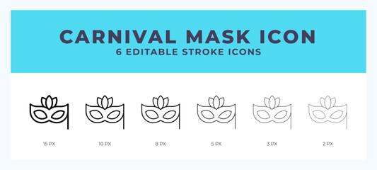 Carnival mask line icon illustrations with editable strokes.