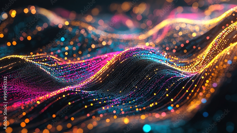 Aufkleber Abstract colorful glowing wave pattern with a dark background.