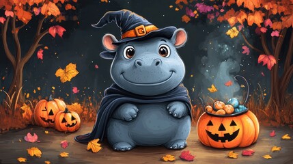 A cute little hippo wearing a black hat