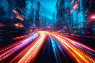 Glowing binary code streams in a high-tech, futuristic digital scene