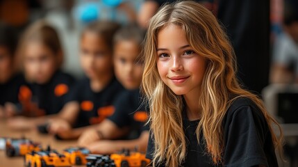 Children participate in a robotics lesson with their teacher, demonstrating hands-on learning with technology-driven projects.